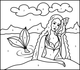 Princess Mermaid - Printable Color by Number Page