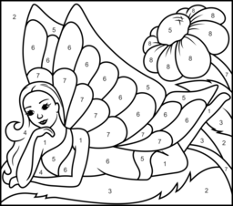 Fairy on Leaves - Online Color by Number Page