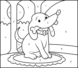 Dog with Bone - Online Color by Number Page