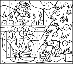 Christmas Fireplace - Online Color by Number Page - Hard