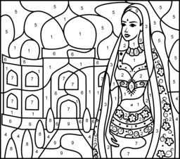 Princess of India - Printable Color by Number Page - Hard